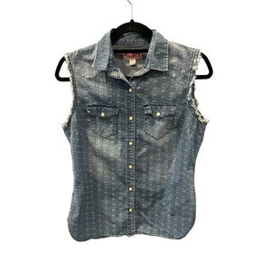 True Religion Blue Denim Pearl Snap Western Sleeveless Vest Size XS Top Casual